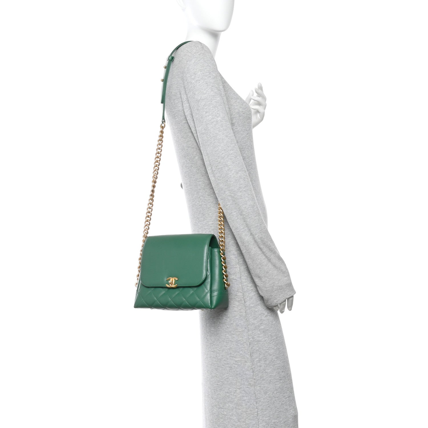 Chanel Calfskin Quilted Chain Flap Green 2 of 10