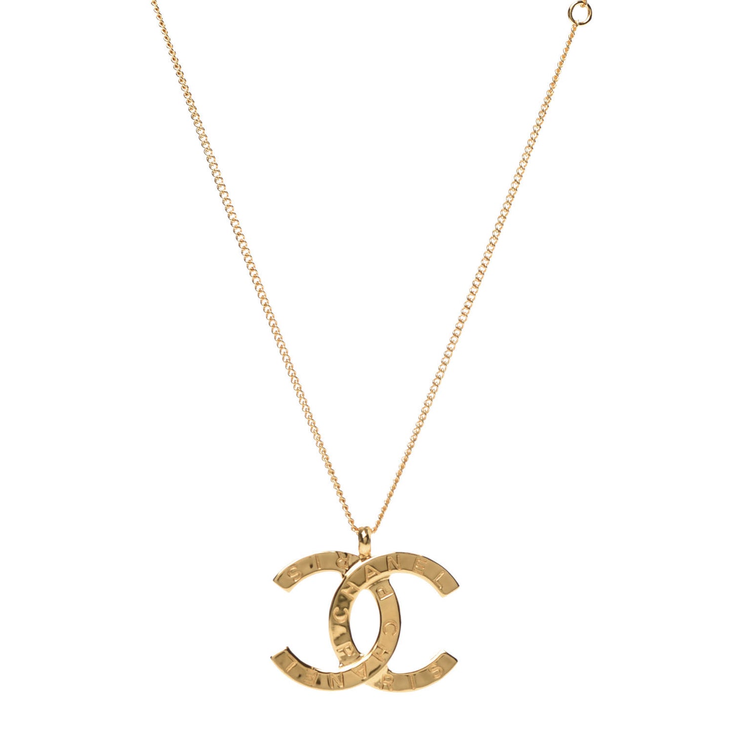 Metal CC Paris Button Necklace Gold