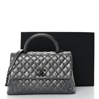 Chanel Metallic Aged Calfskin Quilted Medium Coco Handle Flap Charcoal 11 of 11