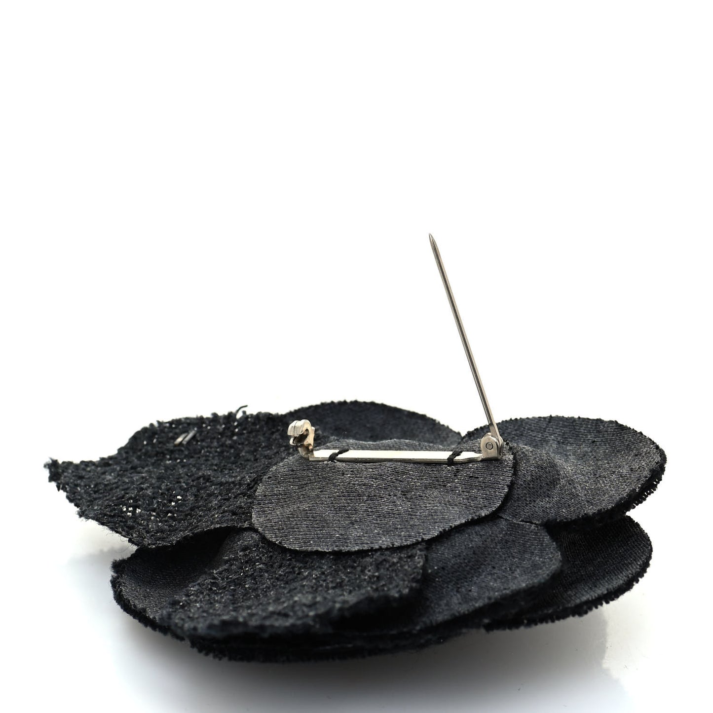 Tweed Camellia Pin Brooch Black