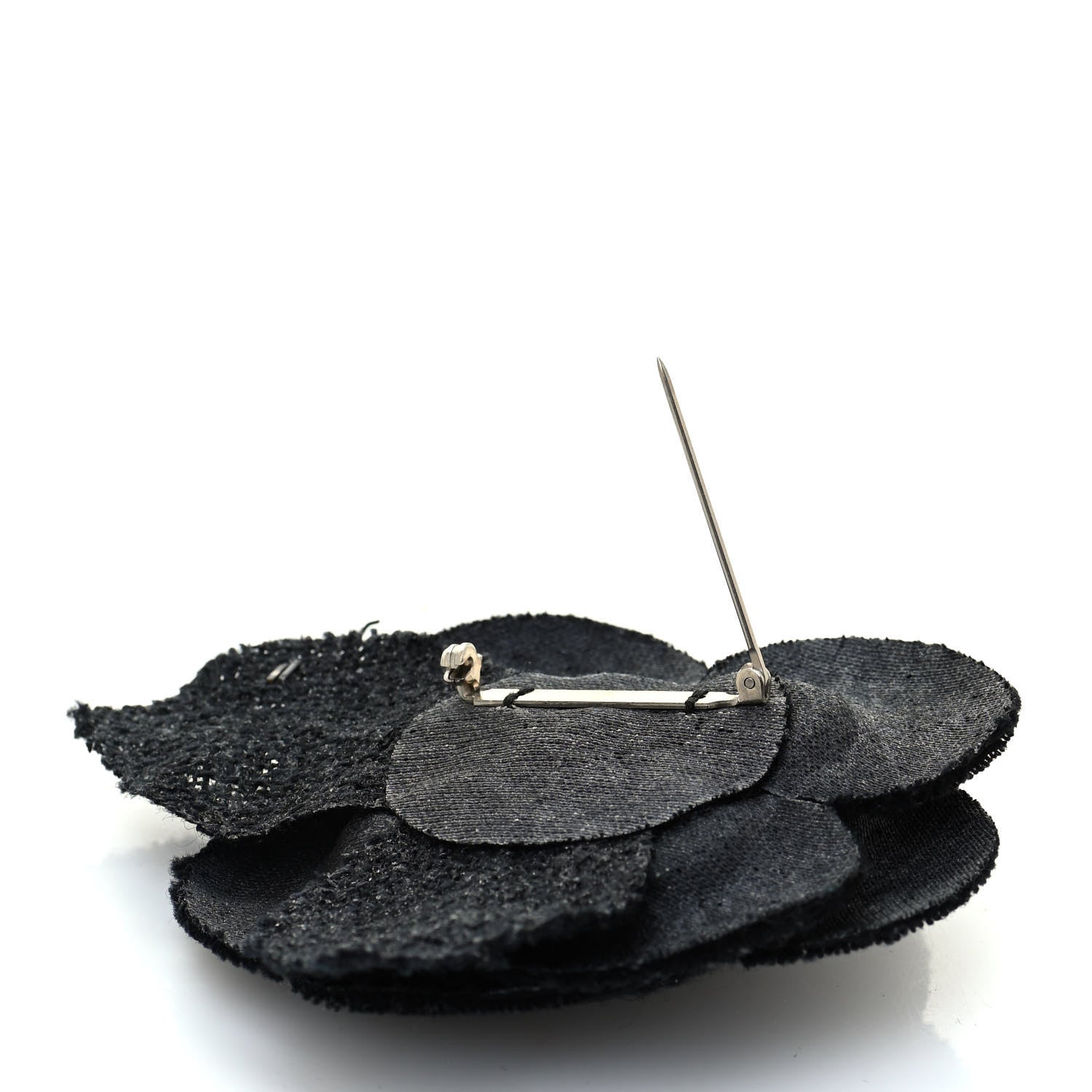 Chanel Tweed Camellia Pin Brooch Black 3 of 3