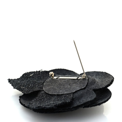 Chanel Tweed Camellia Pin Brooch Black 3 of 3