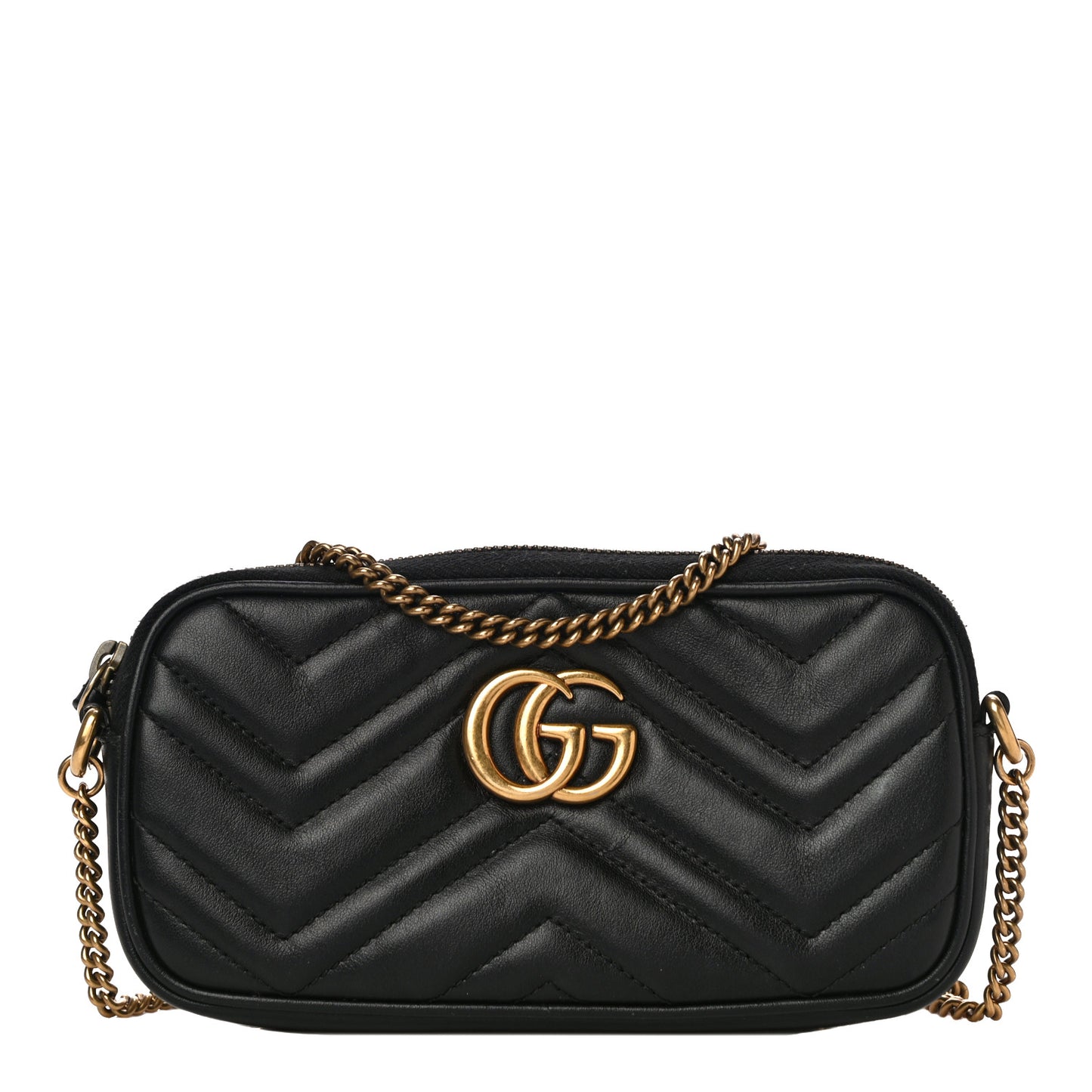 Calfskin Matelasse Mini GG Marmont Chain Crossbody Bag Black