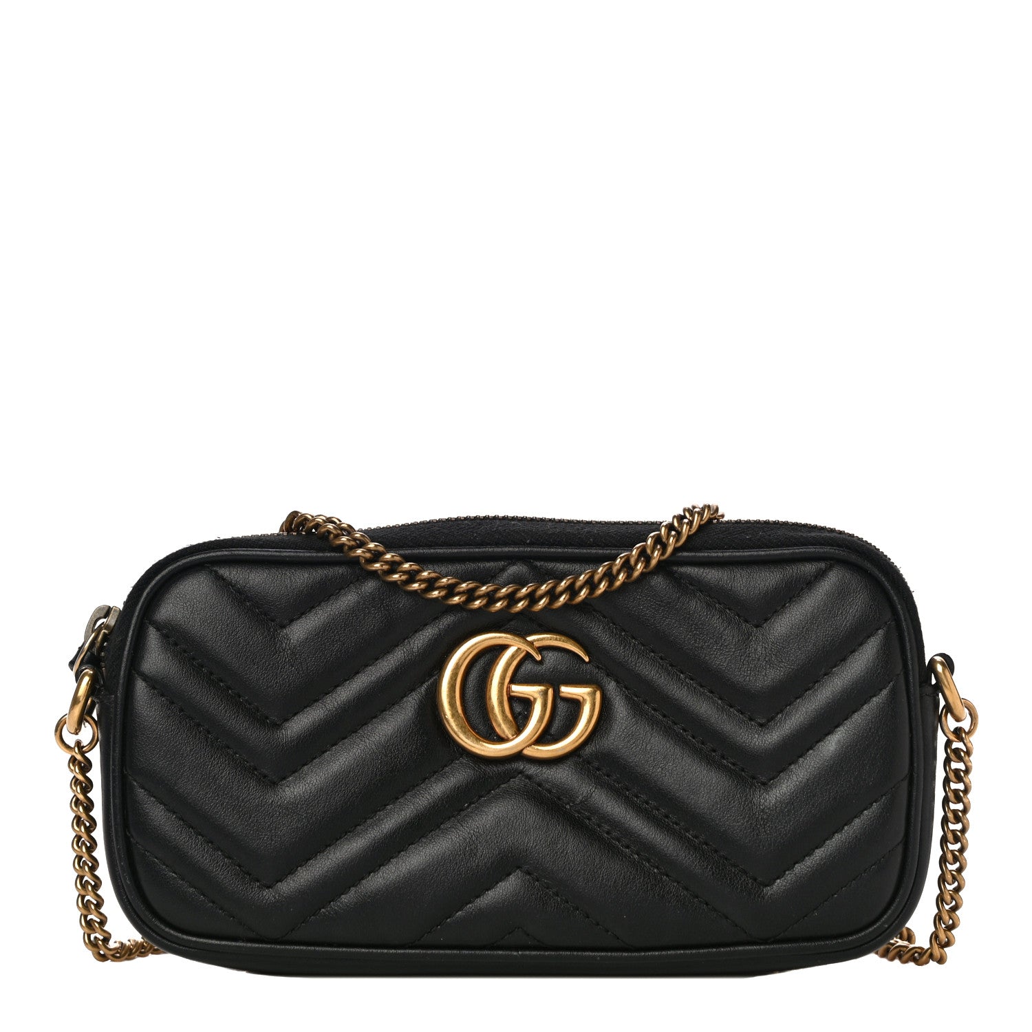 Gucci Calfskin Matelasse Mini GG Marmont Chain Crossbody Bag Black 1 of 11