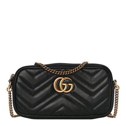 Gucci Calfskin Matelasse Mini GG Marmont Chain Crossbody Bag Black 1 of 11