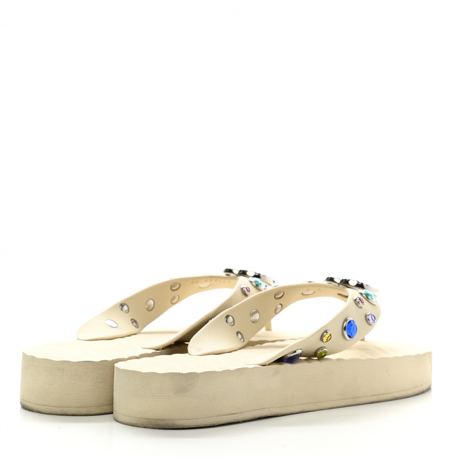 Gucci Rubber Crystal Embellished Thong Sandals 40 White 4 of 8