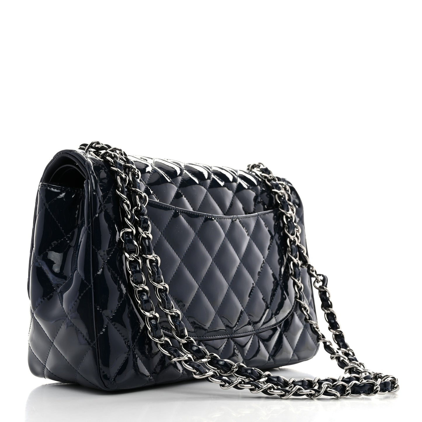 Patent Quilted Jumbo Double Flap Navy