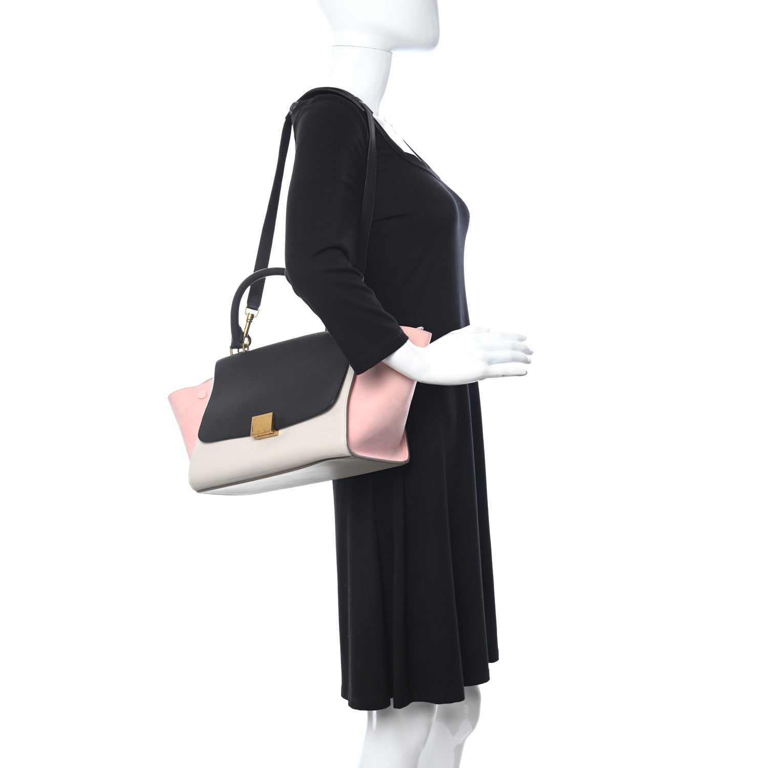Celine Crisp Calfskin Suede Medium Tri-Color Trapeze Black 2 of 19