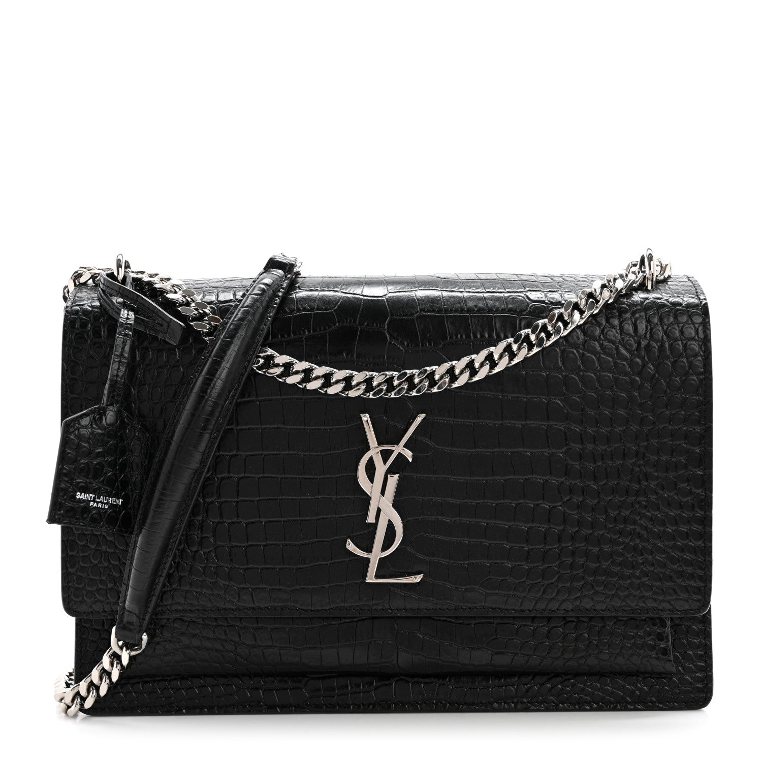 Saint Laurent Calfskin Crocodile Embossed Large Monogram Sunset Black 1 of 11