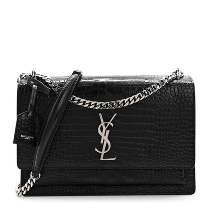 Saint Laurent Calfskin Crocodile Embossed Large Monogram Sunset Black 1 of 11