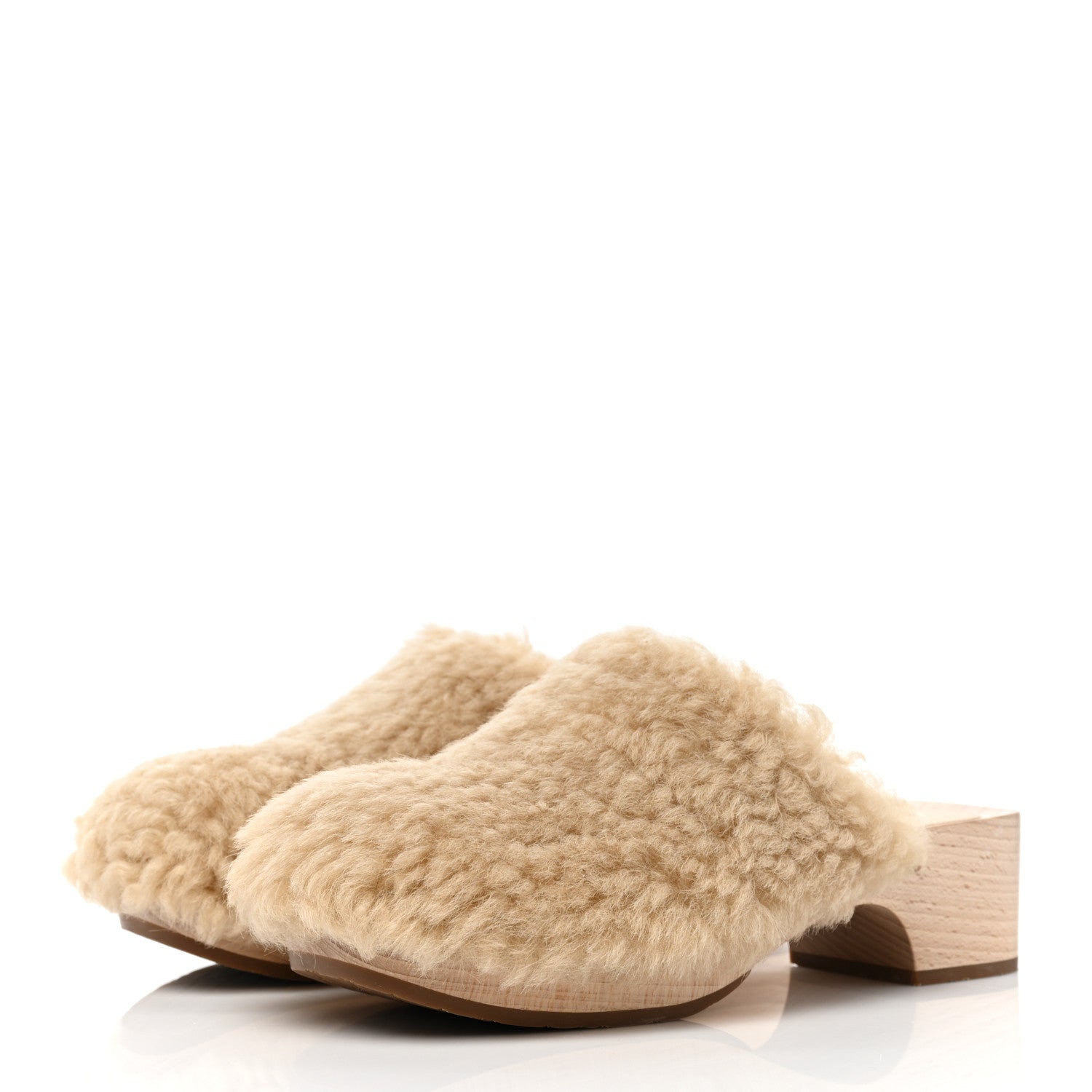 Chanel Shearling Lambskin Clogs 38 Beige 3 of 9