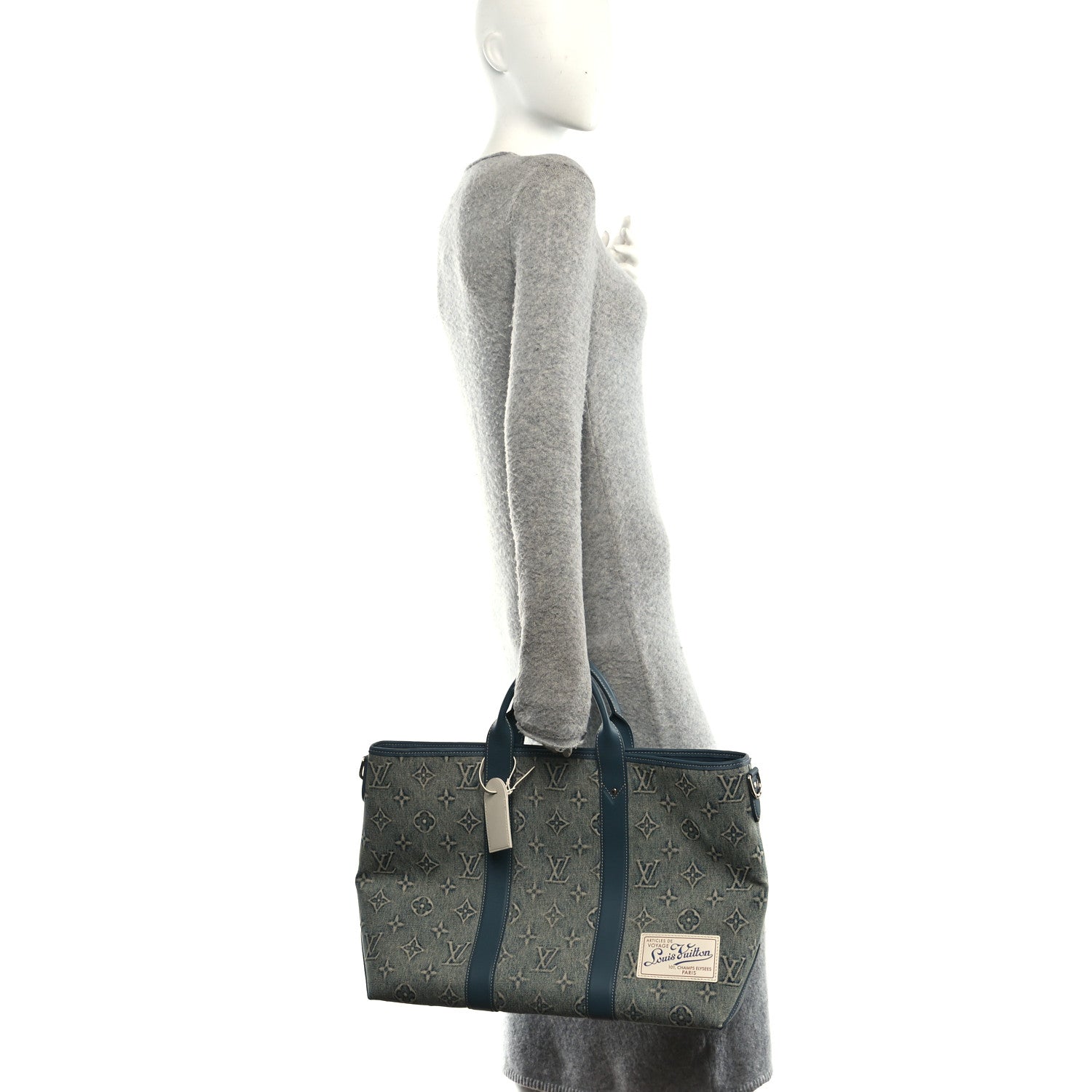 Louis Vuitton Monogram Washed Denim Weekend Tote NM Blue 2 of 9