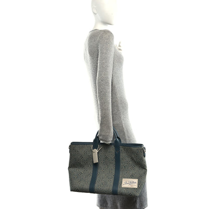 Louis Vuitton Monogram Washed Denim Weekend Tote NM Blue 2 of 9
