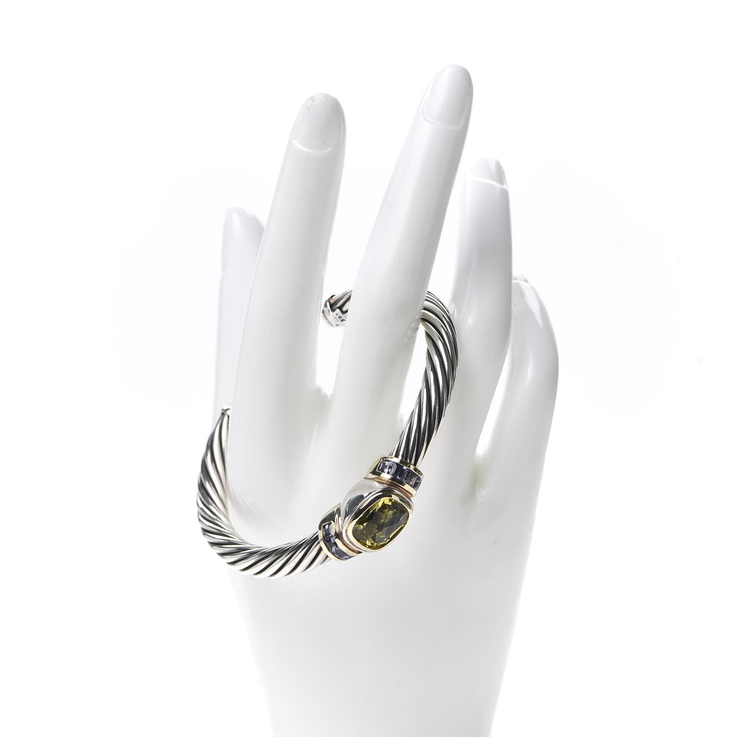 Sterling Silver 14K Yellow Gold Lemon Citrine Iolite Noblesse Cable Bracelet
