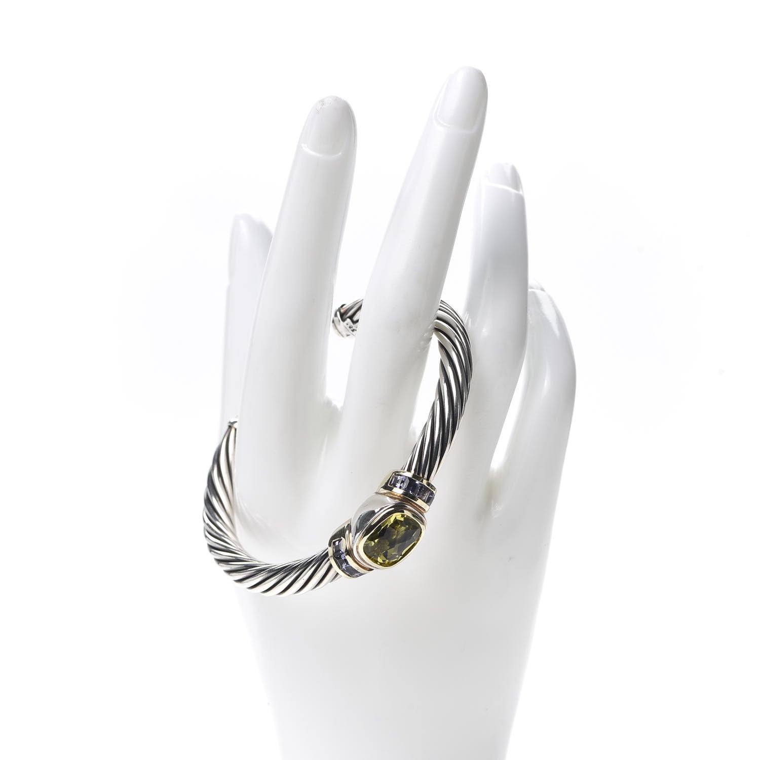 David Yurman Sterling Silver 14K Yellow Gold Lemon Citrine Iolite Noblesse Cable Bracelet 2 of 5