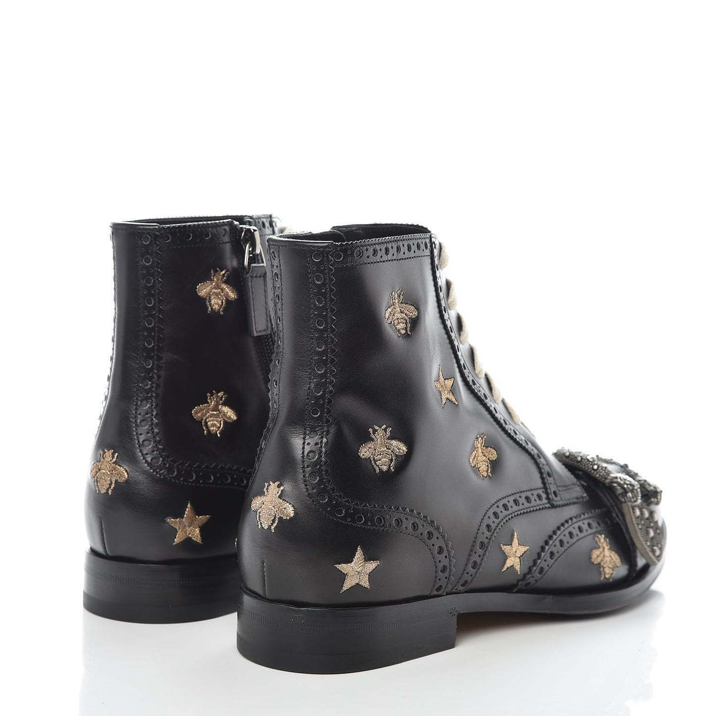 Calfskin Bee Star Embroidered Mens Queercore Brogue Wingtip Boots 7.5 Black