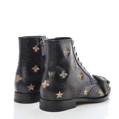 Gucci Calfskin Bee Star Embroidered Mens Queercore Brogue Wingtip Boots 7.5 Black 4 of 9