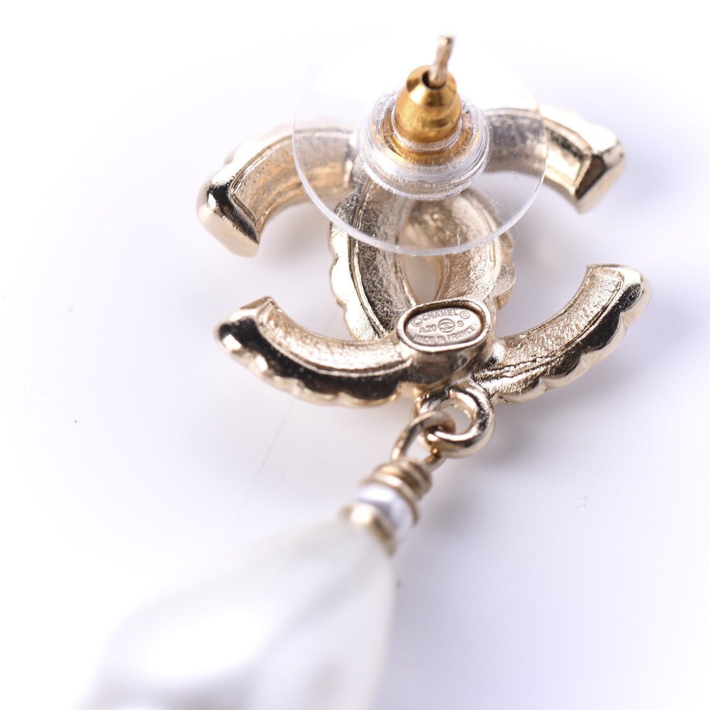 Pearl CC Drop Earrings Gold Pearly White