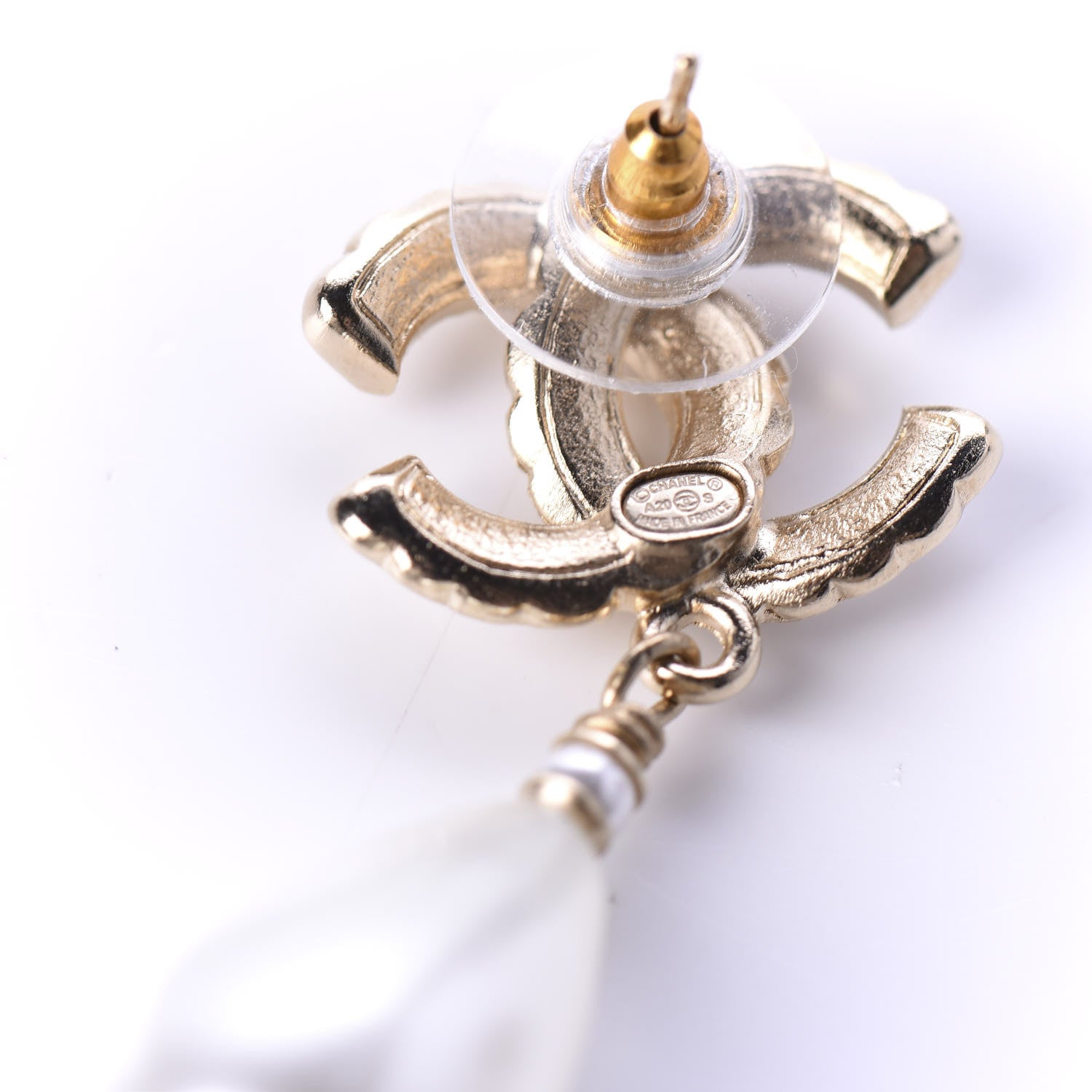 Chanel Pearl CC Drop Earrings Gold Pearly White 4 of 5