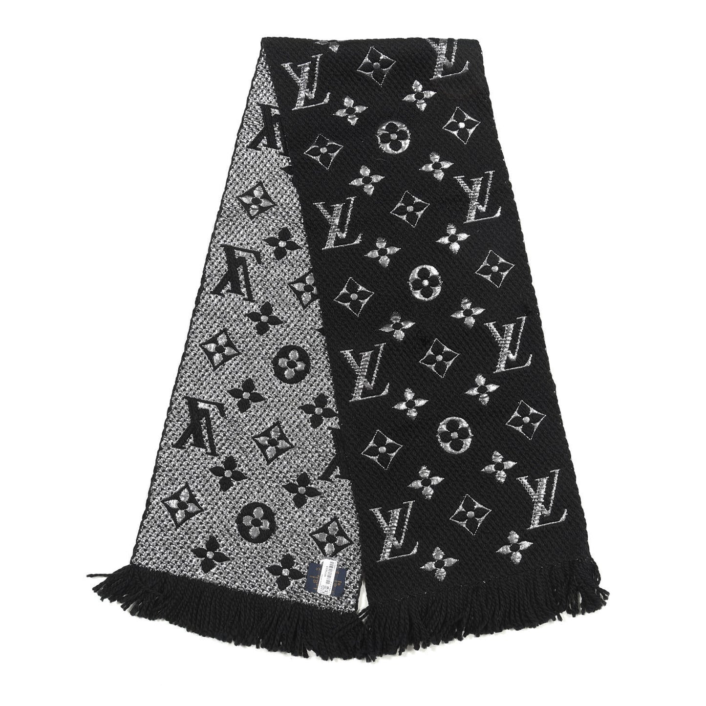 Wool Silk Logomania Shine Scarf Black
