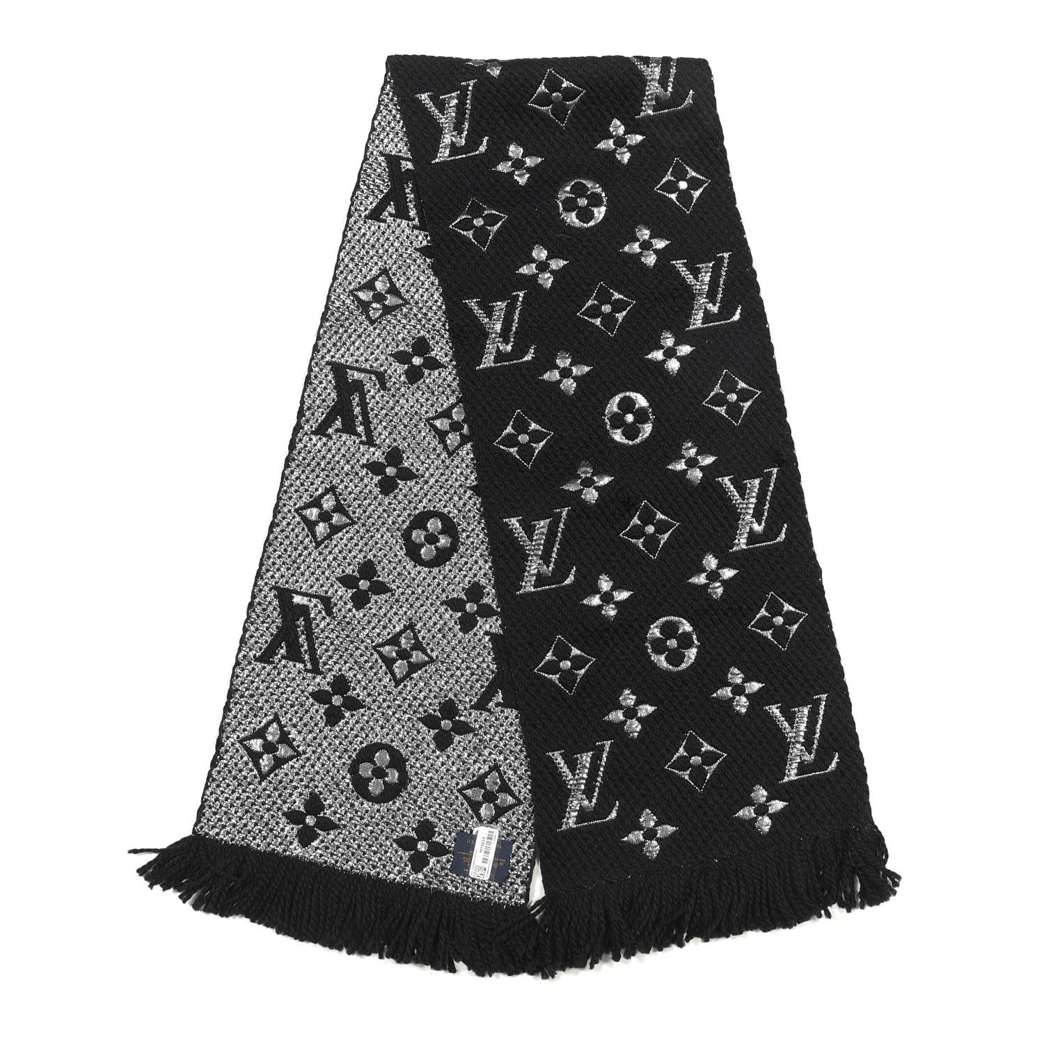 Louis Vuitton Wool Silk Logomania Shine Scarf Black 2 of 3