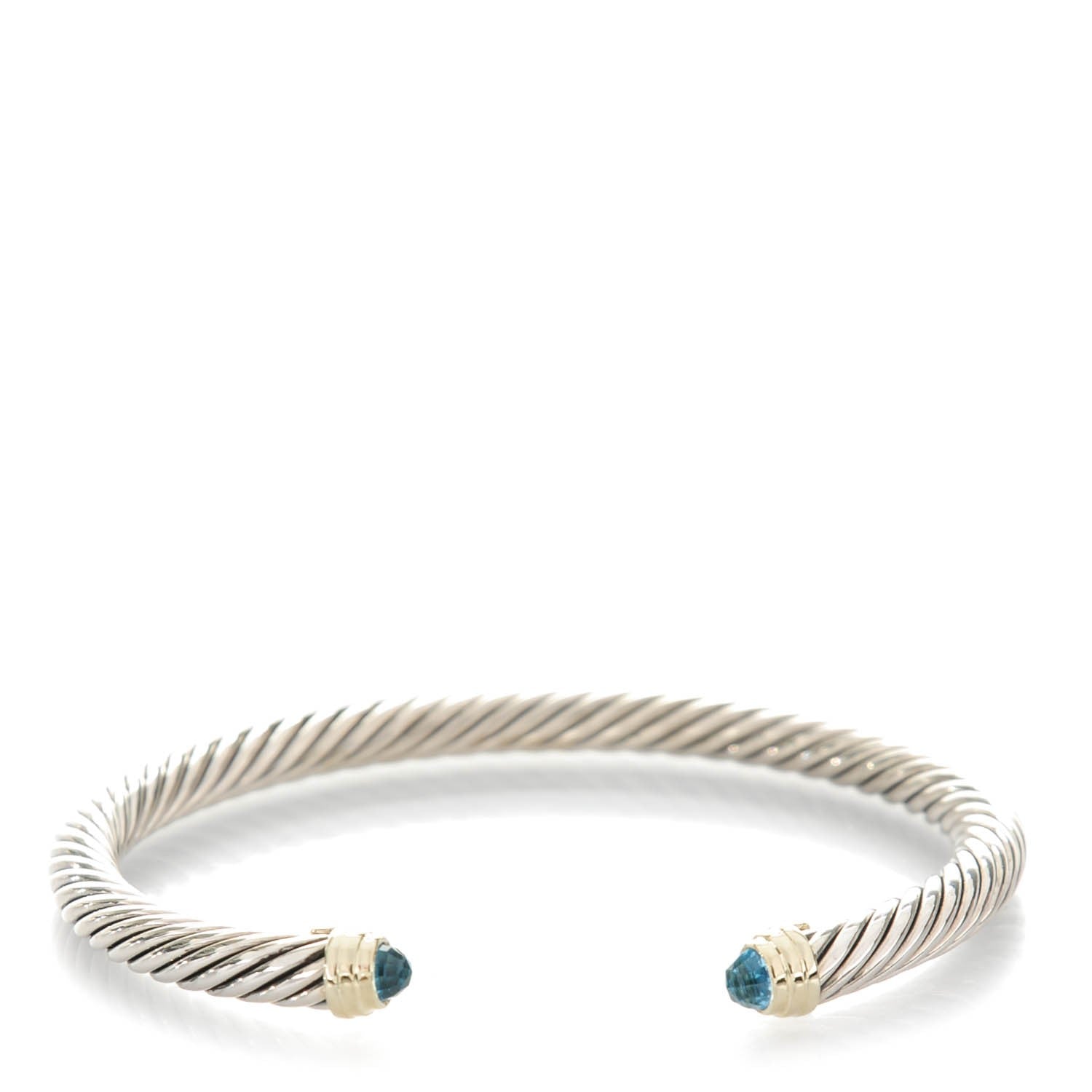 David Yurman Sterling Silver 14K Yellow Gold Blue Topaz 5mm Cable Classics Petite Color Bracelet 1 of 5
