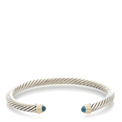 David Yurman Sterling Silver 14K Yellow Gold Blue Topaz 5mm Cable Classics Petite Color Bracelet 1 of 5