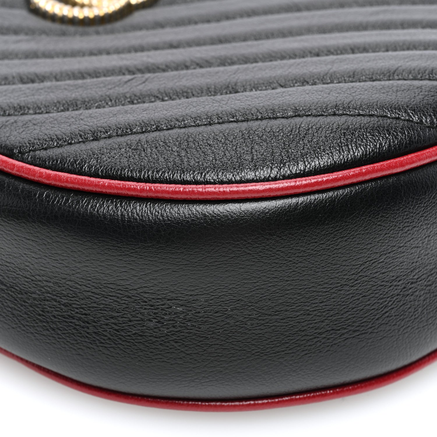 Gucci Vintage Effect Calfskin Matelasse Diagonal Mini Torchon GG Marmont Round Shoulder Bag Black Romantic Cherry 10 of 11