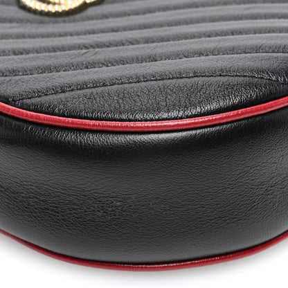 Gucci Vintage Effect Calfskin Matelasse Diagonal Mini Torchon GG Marmont Round Shoulder Bag Black Romantic Cherry 10 of 11
