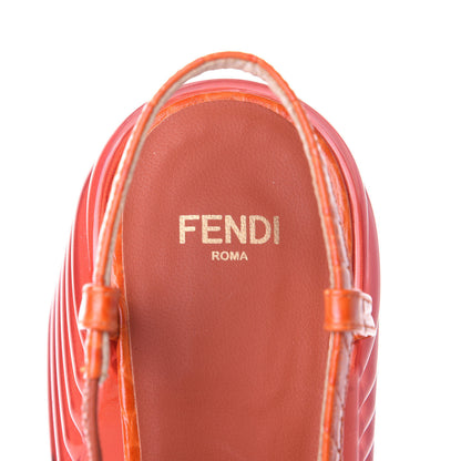 Fendi Calfskin Crocodile Embossed Promenade Slingback Loafer Pumps 37.5 Rust 10 of 10