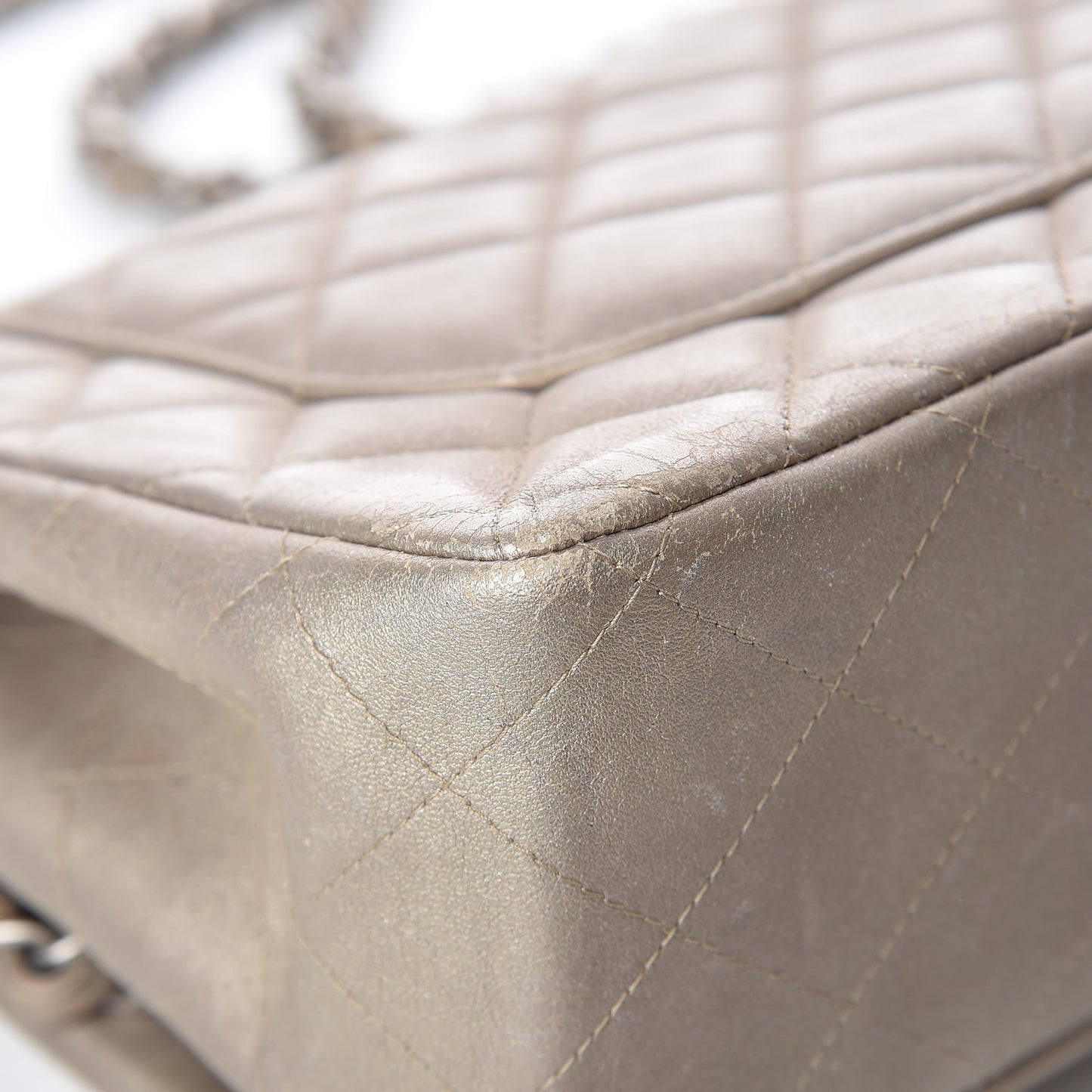 Metallic Lambskin Quilted Jumbo Double Flap Gold