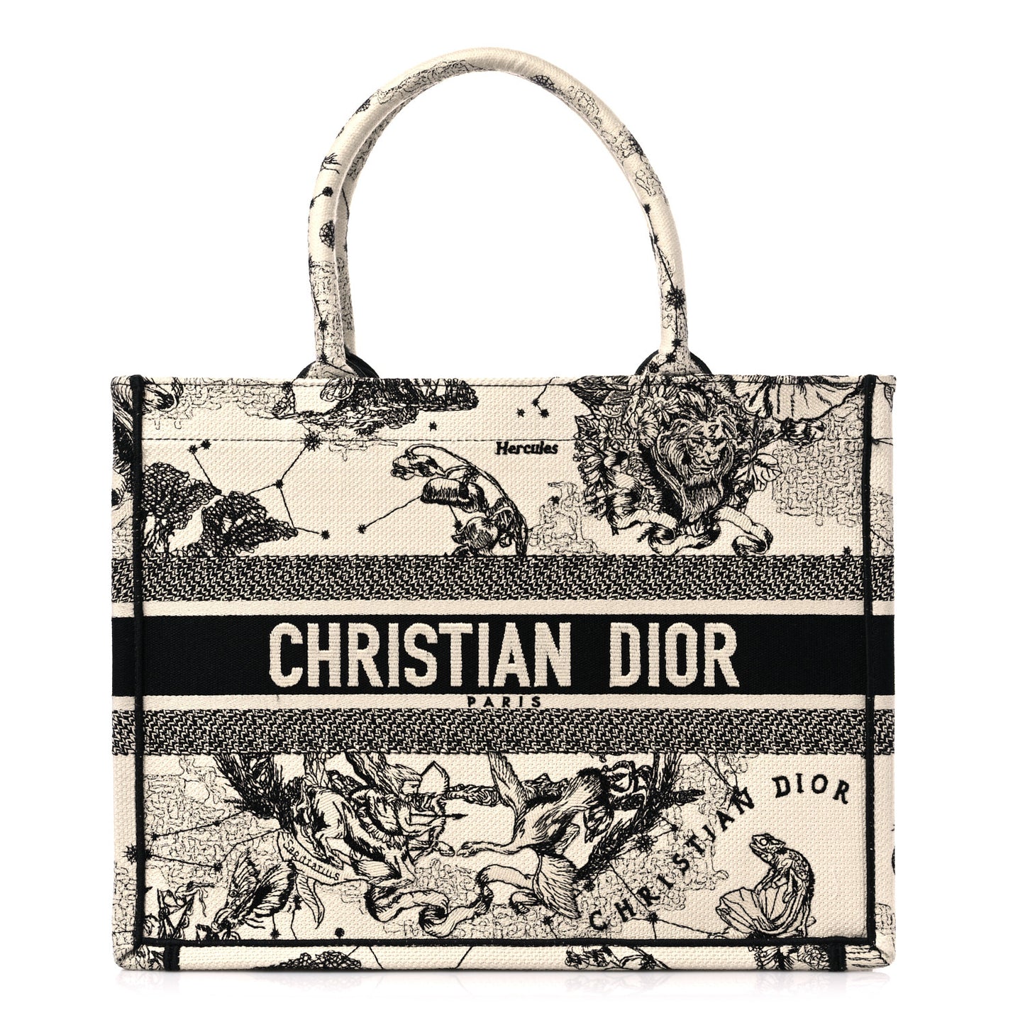 Canvas Zodiac Toile De Jouy Embroidered Medium Book Tote Latte