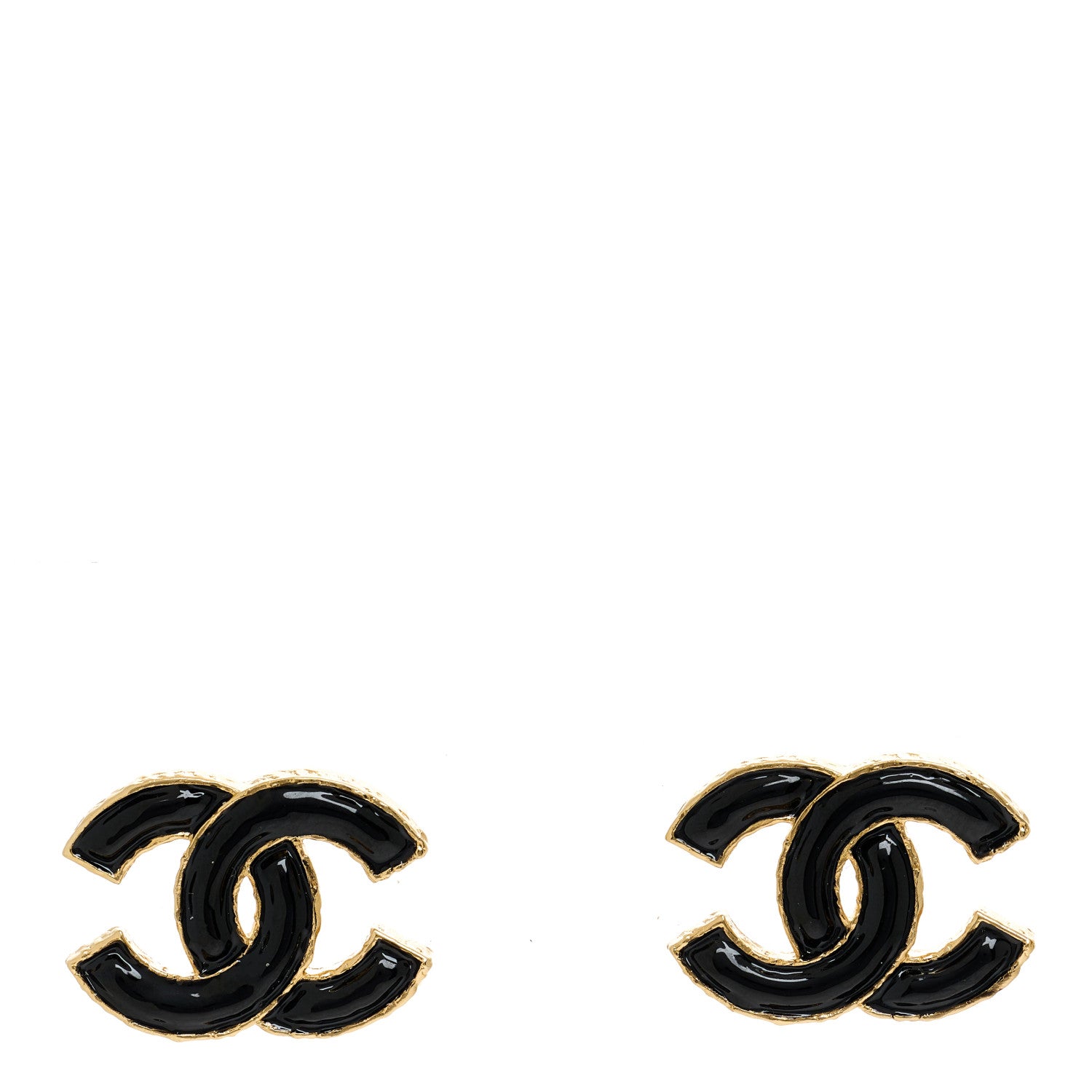 Chanel Metal Enamel CC Earrings Black Gold 1 of 5