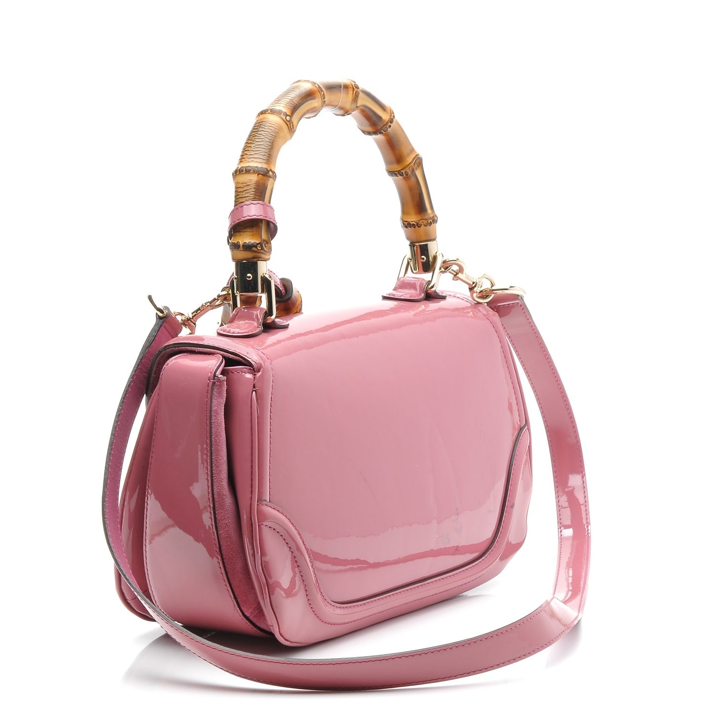 Patent Medium New Bamboo Top Handle Bag Pink