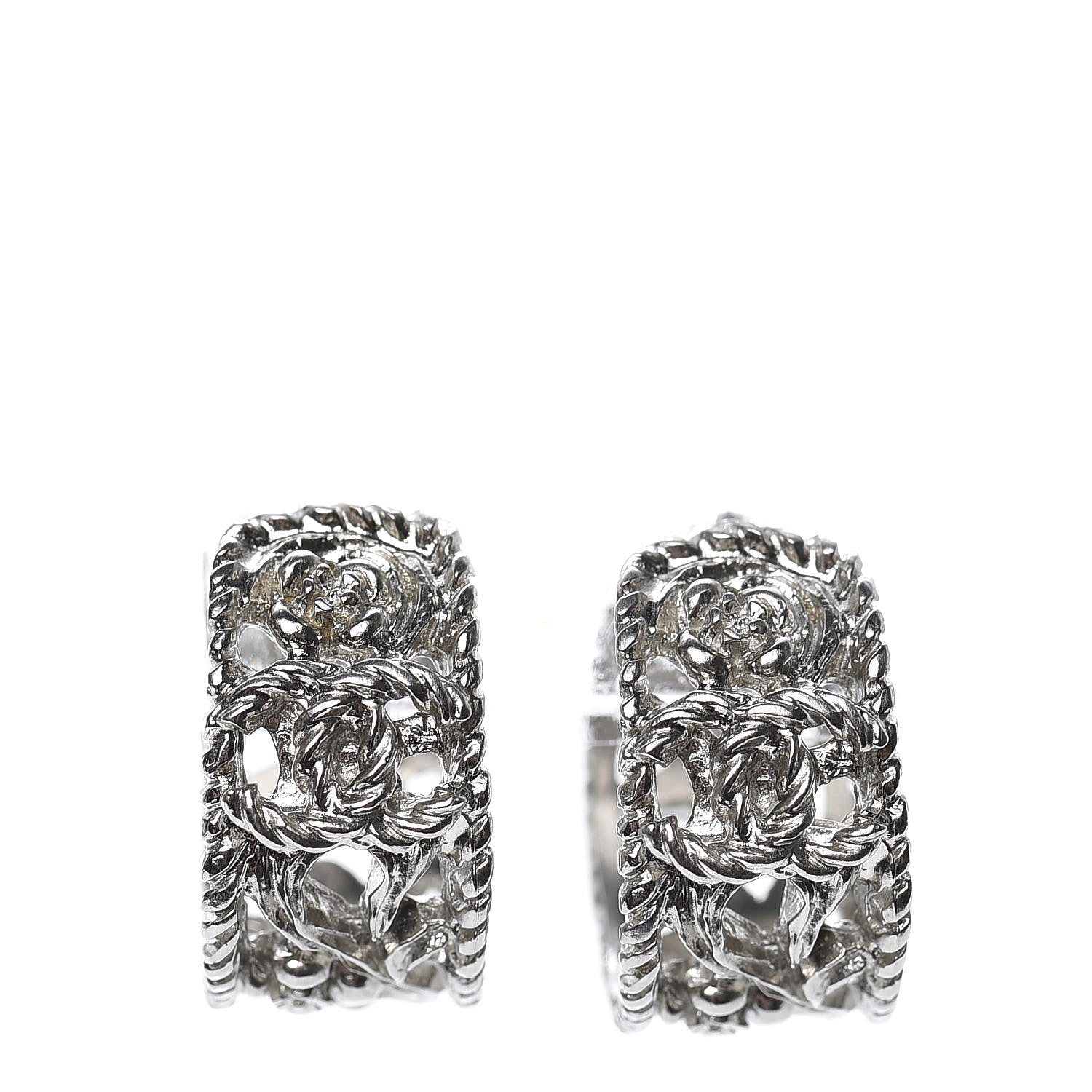 Chanel CC Camellia Hoop Earrings Silver 1 of 5