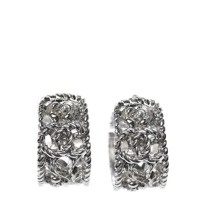 Chanel CC Camellia Hoop Earrings Silver 1 of 5