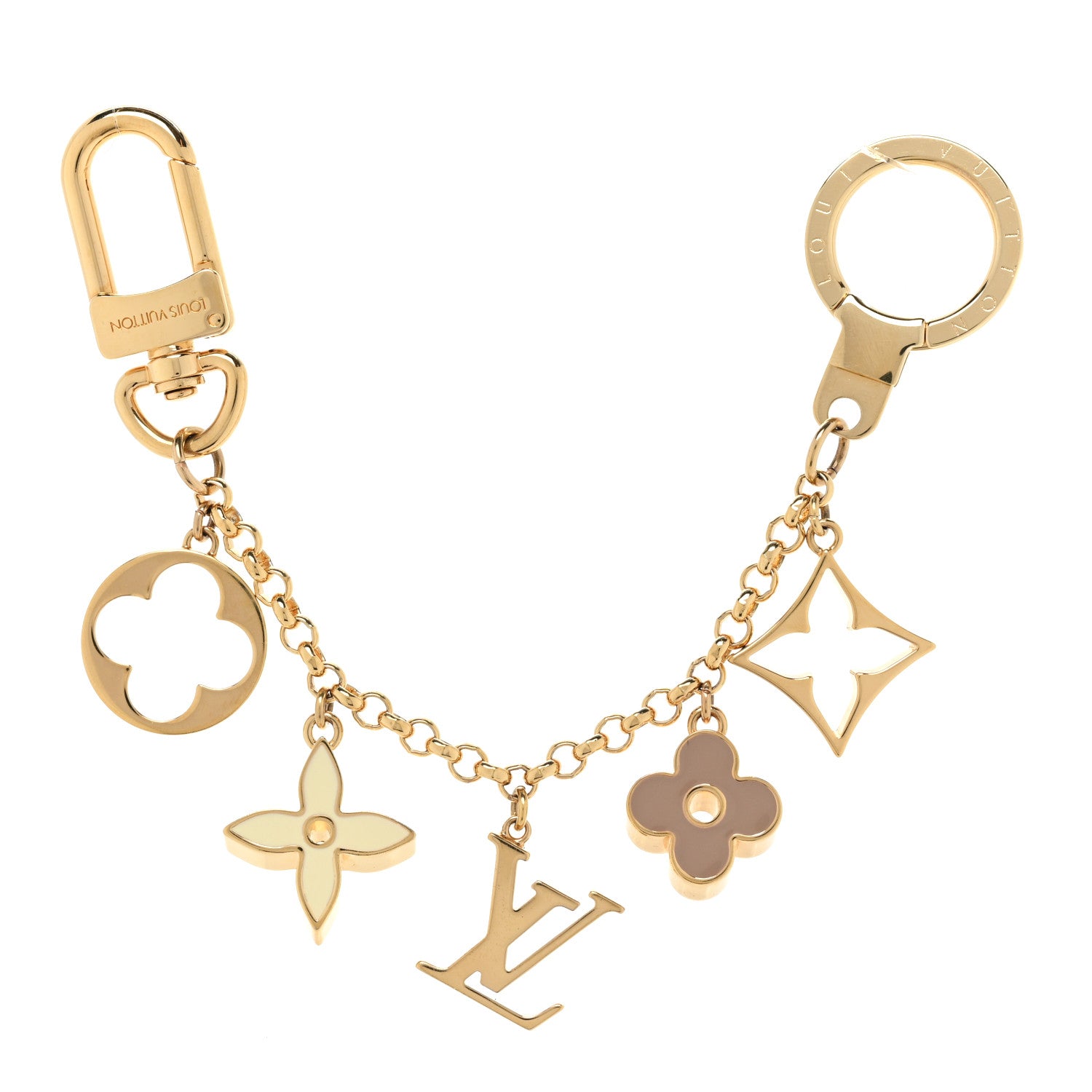 Louis Vuitton Brass Enamel Fleur De Monogram Bag Charm Chain Gold 1 of 4