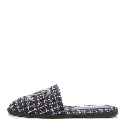 Chanel Tweed CC Flat Mules M Black 1 of 9