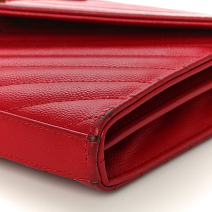 Saint Laurent Grain De Poudre Matelasse Chevron Monogram Chain Wallet New Red 10 of 21