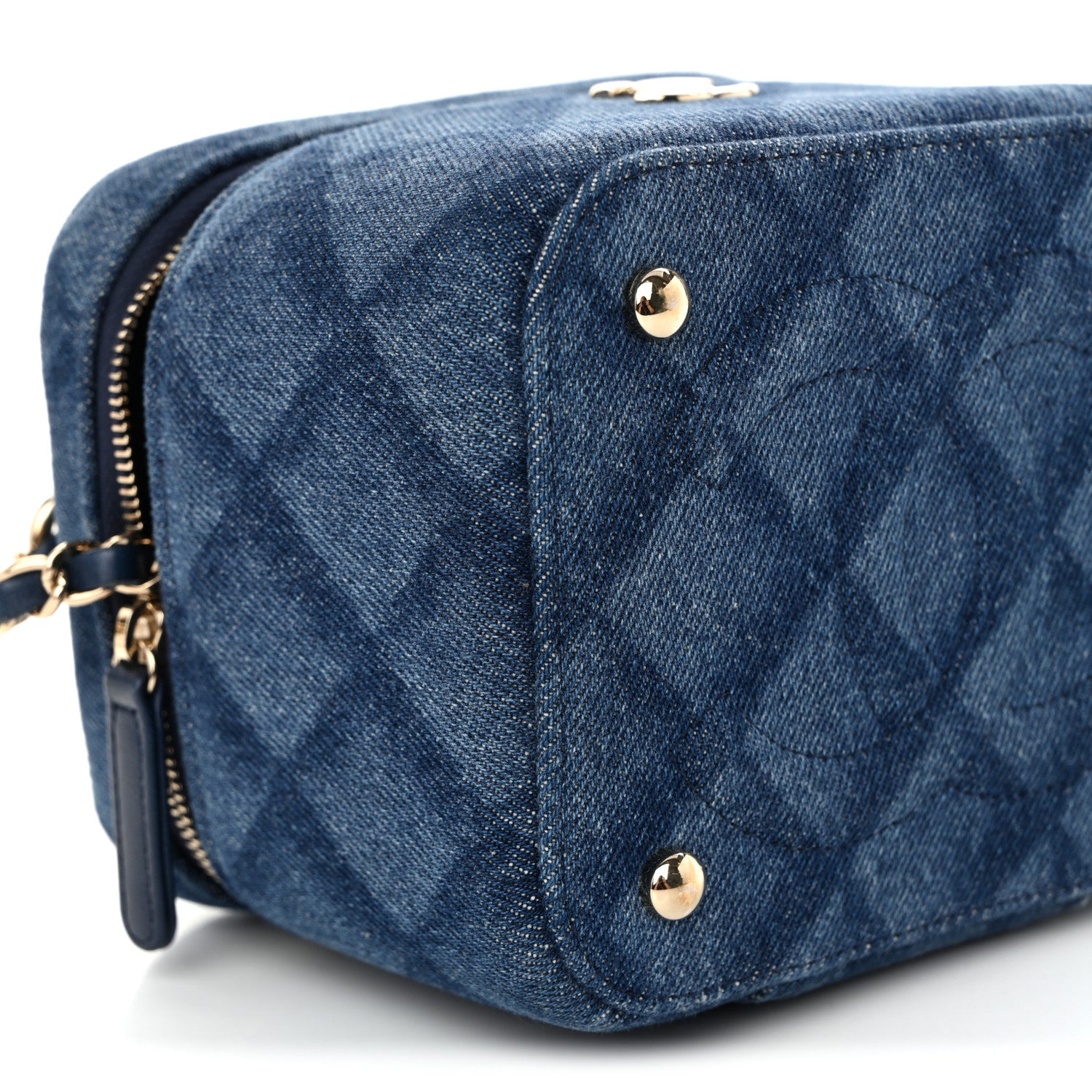 Chanel Printed Denim Quilted Mini Top Handle Vanity Case With Chain Dark Blue 9 of 10