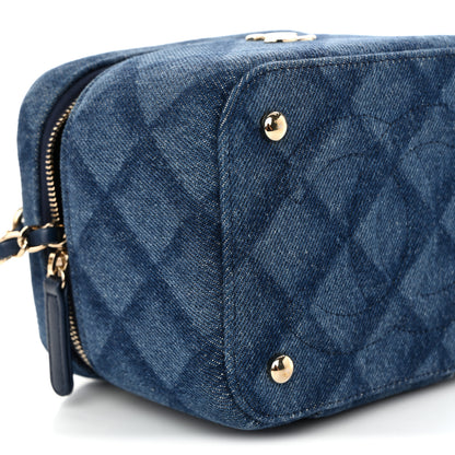 Chanel Printed Denim Quilted Mini Top Handle Vanity Case With Chain Dark Blue 9 of 10