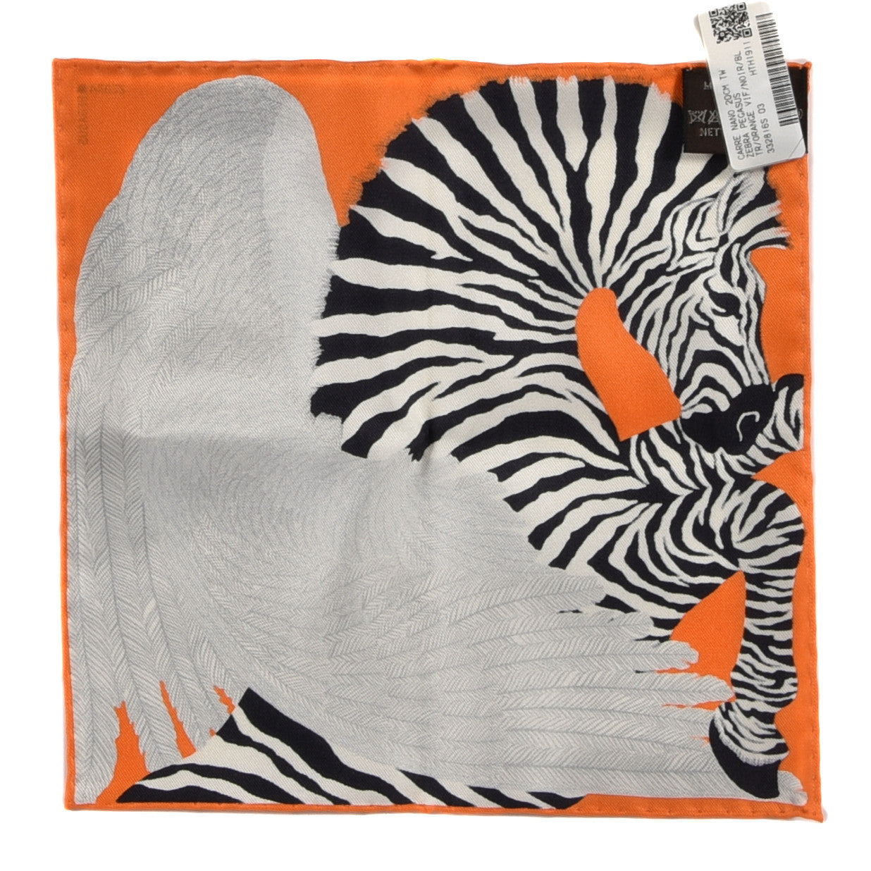 Hermes Silk Carre Zebra Pegasus Nano Scarf 20 Orange Vif Black 3 of 10