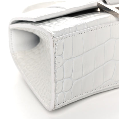 Balenciaga Shiny Calfskin Crocodile Embossed Hourglass Top Handle Bag XS White 10 of 13