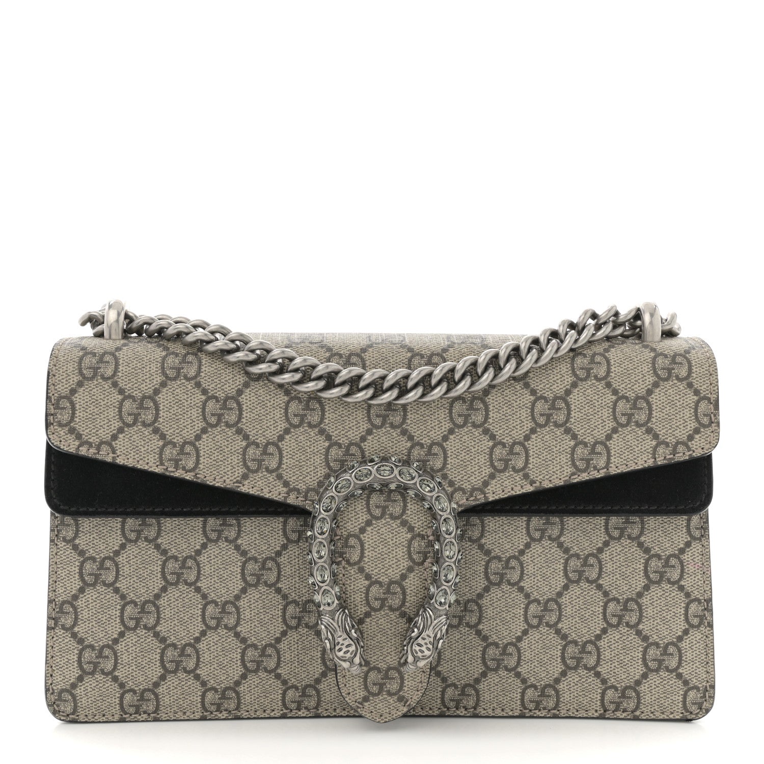 Gucci GG Supreme Monogram Suede Crystal Small Dionysus Shoulder Bag Beige Ebony Black 1 of 12