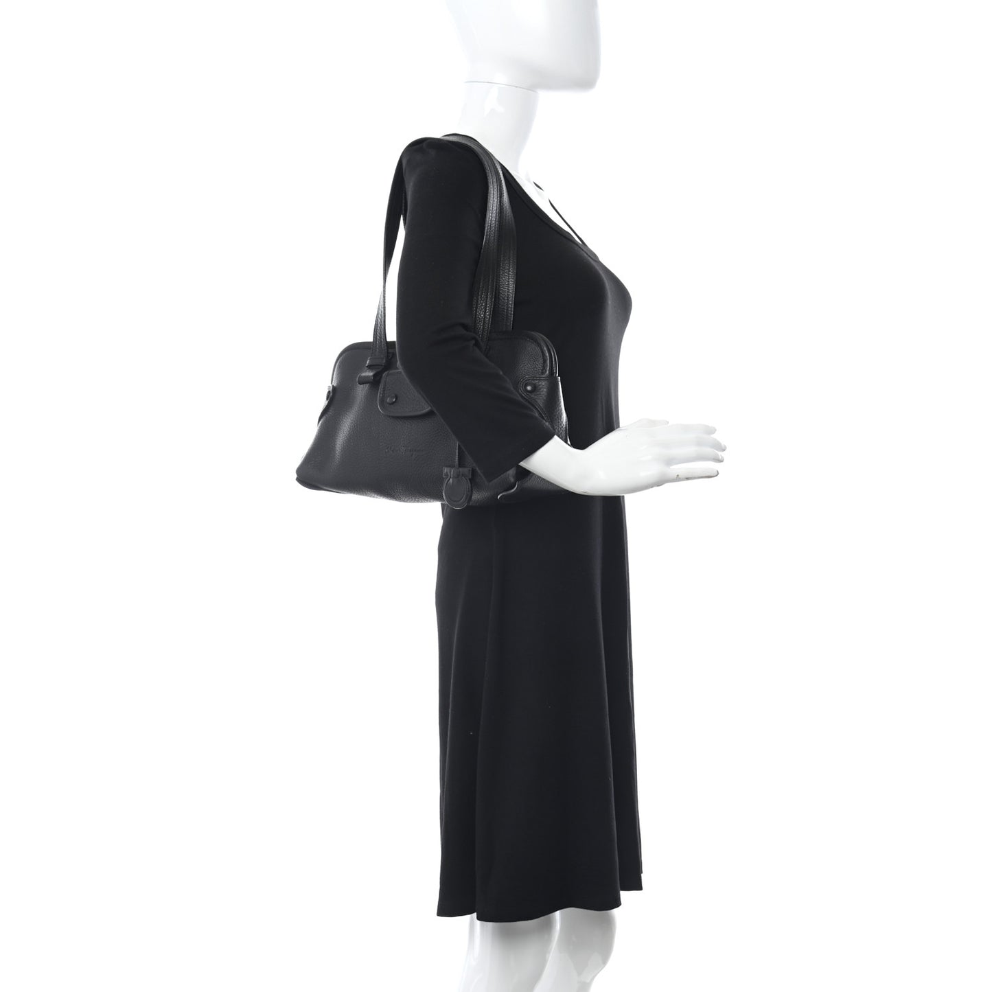 Grained Calfskin Shoulder Bag Black