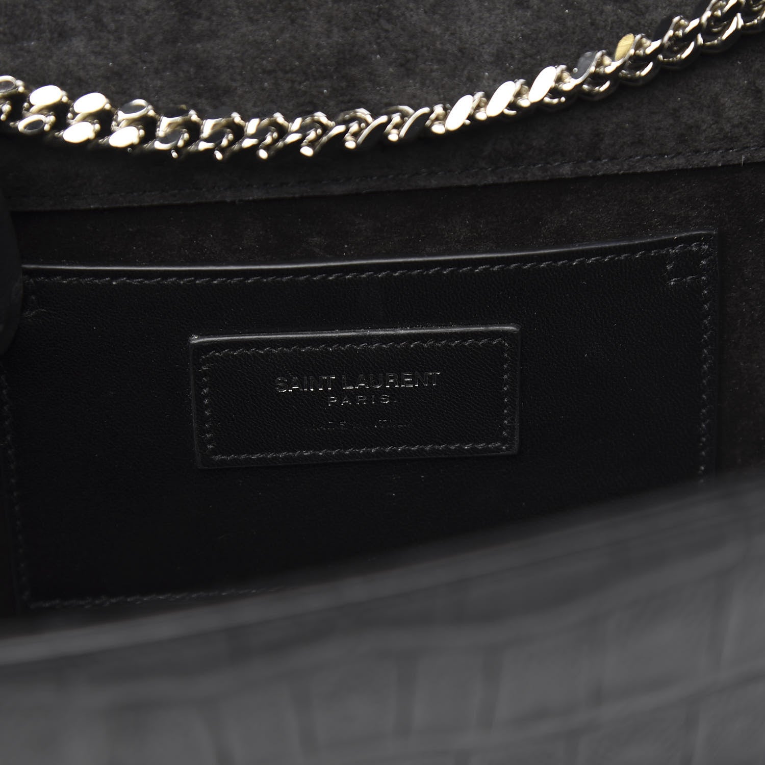 Saint Laurent Calfskin Crocodile Embossed Medium Classic Monogram Kate Tassel Satchel Black 6 of 10