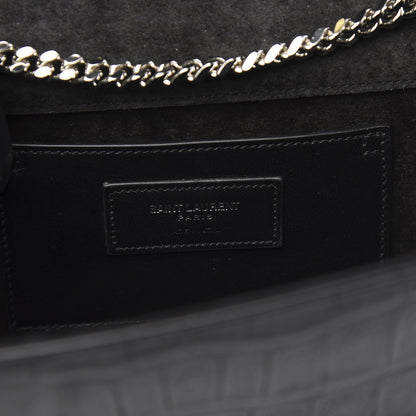 Saint Laurent Calfskin Crocodile Embossed Medium Classic Monogram Kate Tassel Satchel Black 6 of 10