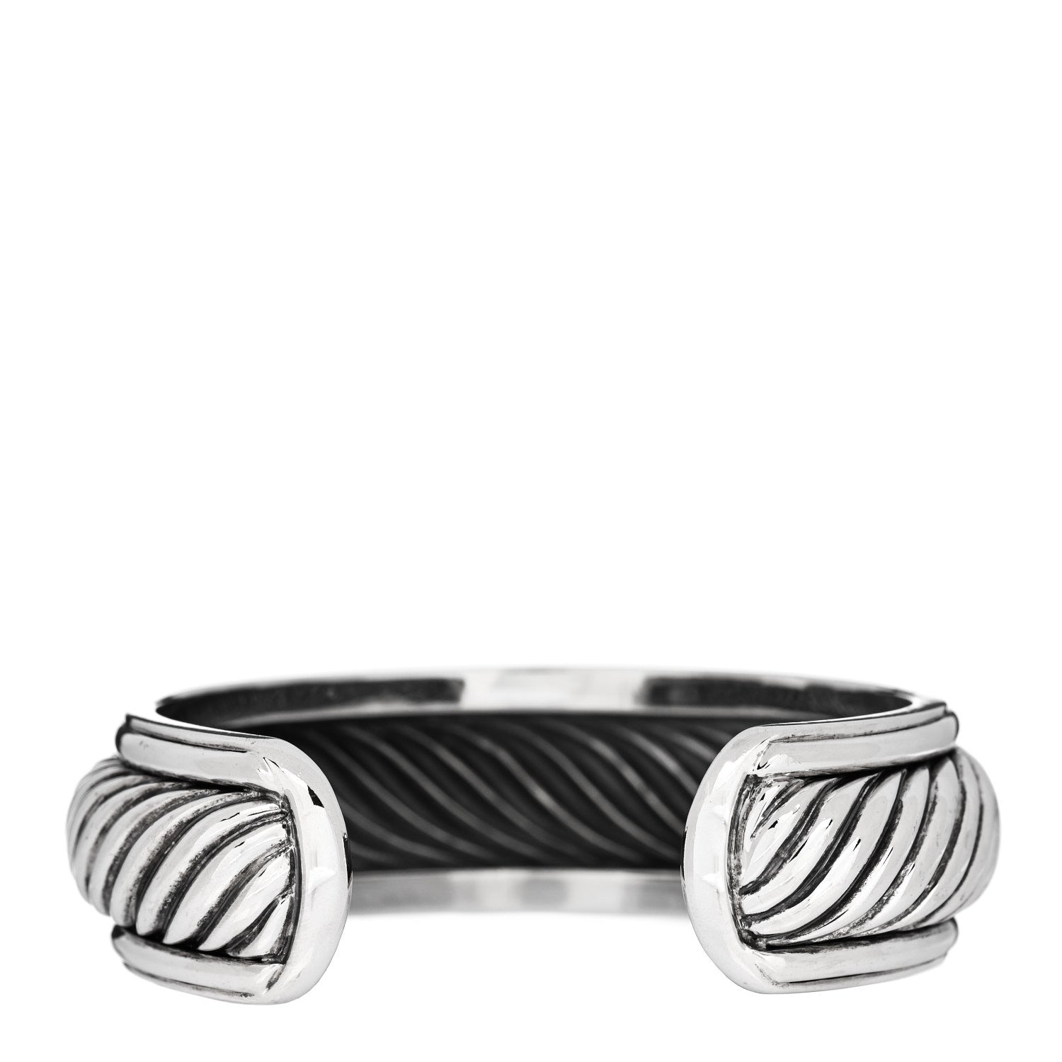 David Yurman Sterling Silver Diamond 20mm Sculpted Cable Cuff Bracelet 3 of 6