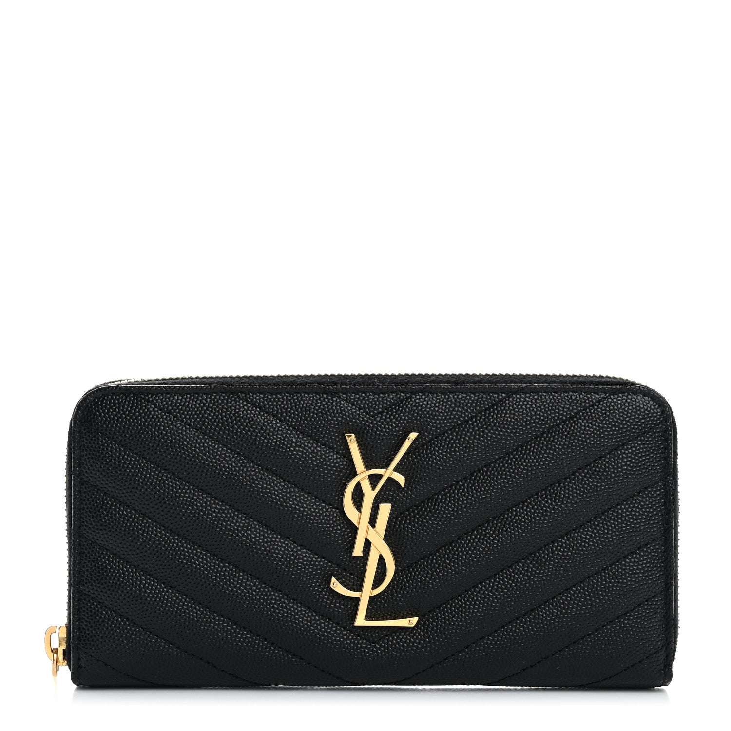 Saint Laurent Grain De Poudre Matelasse Chevron Monogram Zip Around Wallet Black 1 of 7