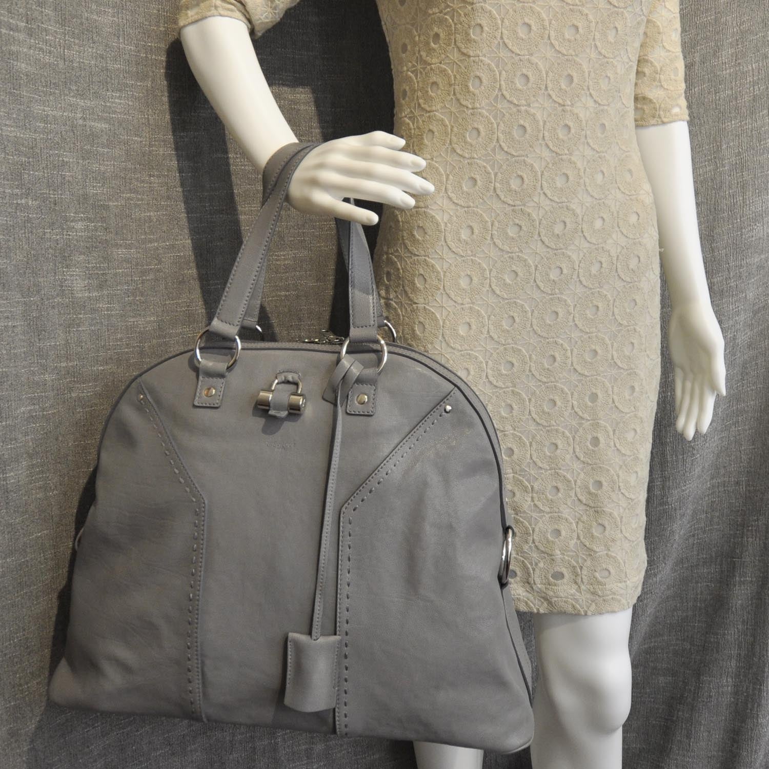 Saint Laurent Leather Oversized Muse Grey 2 of 9